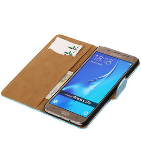 Turquoise Mini Slang booktype cover hoesje voor Samsung Galaxy J7 2016