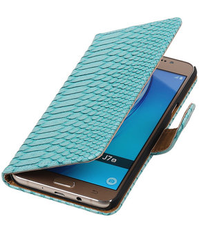 Turquoise Slang booktype cover hoesje voor Samsung Galaxy J7 2016