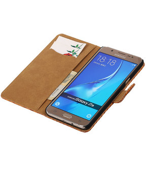 Bruin Slang booktype cover hoesje voor Samsung Galaxy J7 2016