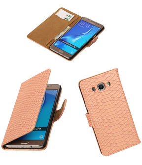 Roze Slang booktype cover hoesje voor Samsung Galaxy J7 2016