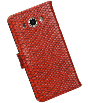 Rood Slang booktype cover hoesje voor Samsung Galaxy J7 2016