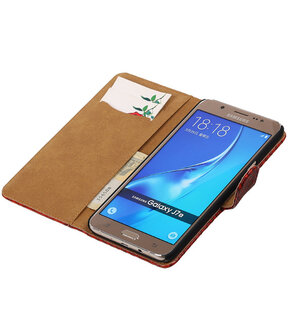 Rood Slang booktype cover hoesje voor Samsung Galaxy J7 2016