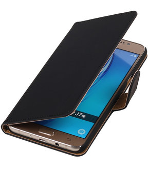 Zwart Effen booktype cover hoesje voor Samsung Galaxy J7 2016