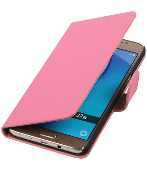 Roze Effen booktype cover hoesje voor Samsung Galaxy J7 2016