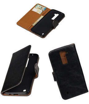 Zwart Pull-Up PU booktype wallet cover hoesje voor LG K7