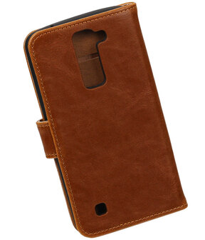 Bruin Pull-Up PU booktype wallet cover hoesje voor LG K7