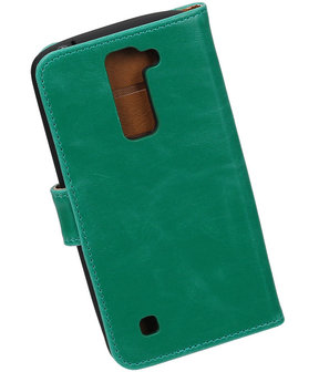 Groen Pull-Up PU booktype wallet cover hoesje voor LG K7