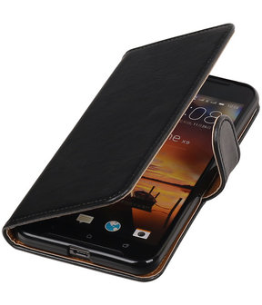 Zwart Pull-Up PU booktype wallet cover hoesje voor HTC One X9