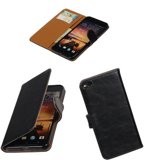 Zwart Pull-Up PU booktype wallet cover hoesje voor HTC One X9