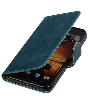 Blauw Pull-Up PU booktype wallet cover hoesje voor HTC One X9