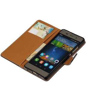 Zwart Pull-Up PU booktype wallet cover hoesje voor Huawei P8 Lite