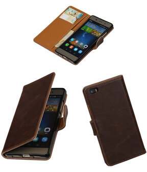 Mocca Pull-Up PU booktype wallet cover hoesje voor Huawei P8 Lite