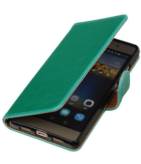 Groen Pull-Up PU booktype wallet cover hoesje voor Huawei P8 Lite