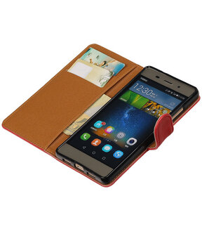 Rood Pull-Up PU booktype wallet cover hoesje voor Huawei P8 Lite