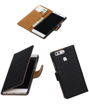 Zwart Krokodil booktype cover hoesje voor Huawei P9