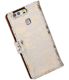 Wit Lace booktype cover hoesje voor Huawei P9