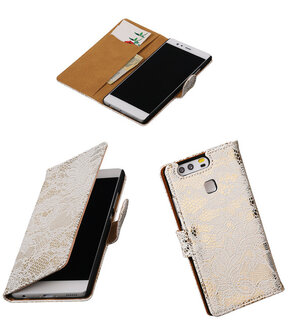 Wit Lace booktype cover hoesje voor Huawei P9