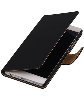 Zwart Effen booktype cover hoesje voor Huawei P9