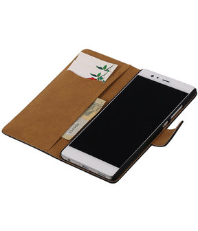 Zwart Effen booktype cover hoesje voor Huawei P9