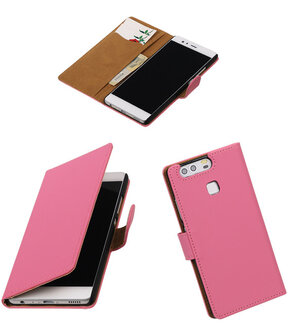 Roze Effen booktype cover hoesje voor Huawei P9