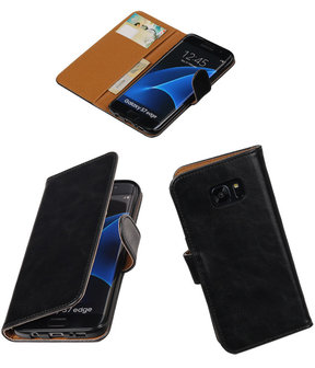 Zwart Pull-Up PU booktype wallet cover hoesje voor Samsung Galaxy S7 Edge