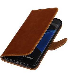 Bruin Pull-Up PU booktype wallet cover hoesje voor Samsung Galaxy S7 Edge