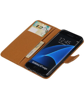 Bruin Pull-Up PU booktype wallet cover hoesje voor Samsung Galaxy S7 Edge