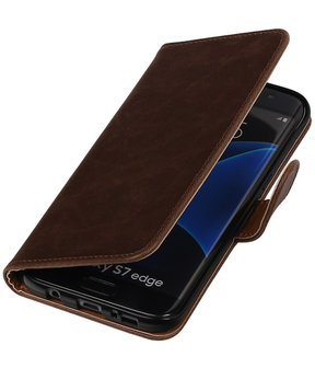 Mocca Pull-Up PU booktype wallet cover hoesje voor Samsung Galaxy S7 Edge