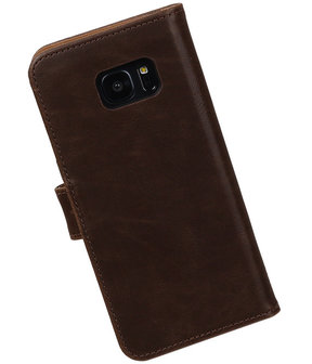 Mocca Pull-Up PU booktype wallet cover hoesje voor Samsung Galaxy S7 Edge