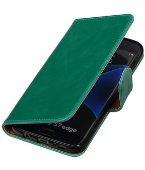 Groen Pull-Up PU booktype wallet cover hoesje voor Samsung Galaxy S7 Edge