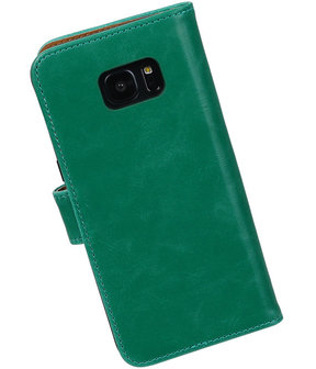 Groen Pull-Up PU booktype wallet cover hoesje voor Samsung Galaxy S7 Edge