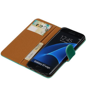 Groen Pull-Up PU booktype wallet cover hoesje voor Samsung Galaxy S7 Edge