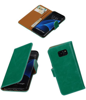 Groen Pull-Up PU booktype wallet cover hoesje voor Samsung Galaxy S7 Edge