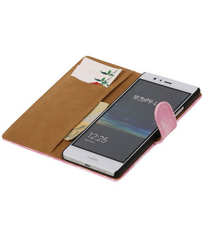 Roze Mini Slang booktype cover hoesje voor Huawei P9 Lite