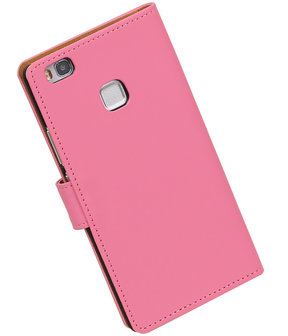 Roze Effen booktype cover hoesje voor Huawei P9 Lite