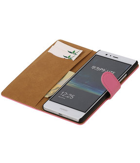 Roze Effen booktype cover hoesje voor Huawei P9 Lite