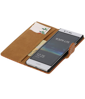 Bruin Slang booktype cover hoesje voor Huawei P9 Lite