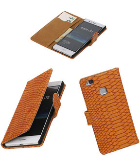 Bruin Slang booktype cover hoesje voor Huawei P9 Lite