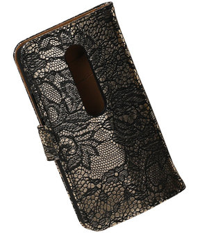 Motorola Moto G (3rd gen) - Lace/Kant Zwart Bookstyle Hoesje