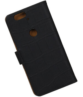 Huawei Nexus 6P - Croco Zwart Booktype Wallet Hoesje