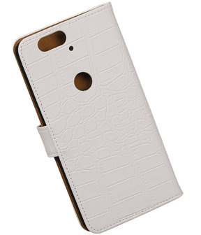 Huawei Nexus 6P - Croco Wit Booktype Wallet Hoesje