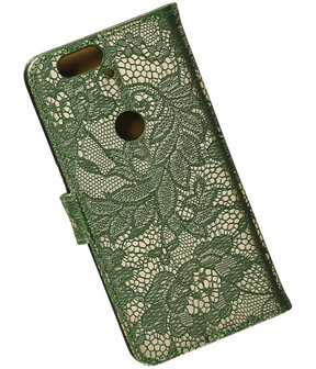 Huawei Nexus 6P - Lace Donker Groen Booktype Wallet Hoesje