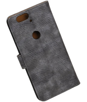 Huawei Nexus 6P - Mini Slang Grijs Booktype Wallet Hoesje