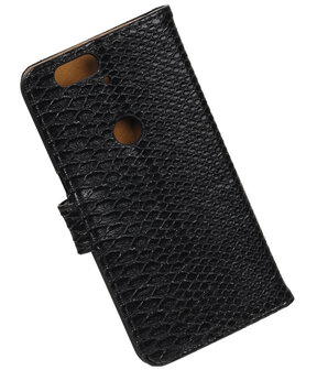 Huawei Nexus 6P - Slang Zwart Bookstyle Wallet Hoesje