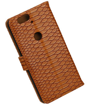 Huawei Nexus 6P - Slang Bruin Bookstyle Wallet Hoesje