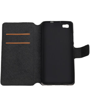 Zwart Huawei P8 Lite TPU wallet case booktype hoesje HM Book