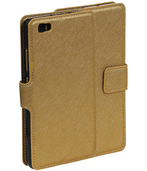Goud Huawei P8 Lite TPU wallet case booktype hoesje HM Book
