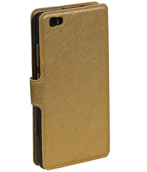 Goud Huawei P8 Lite TPU wallet case booktype hoesje HM Book