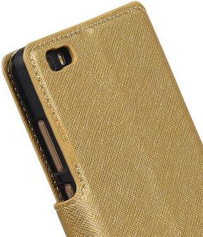 Goud Huawei P8 Lite TPU wallet case booktype hoesje HM Book