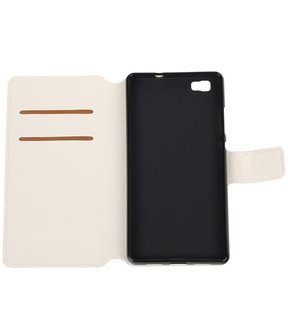 Wit Huawei P8 Lite TPU wallet case booktype hoesje HM Book